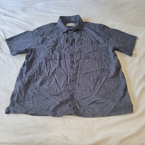REI Short Sleeve Button Up Shirt Hemp Organic Cotton Men's Size XL Blue Casual